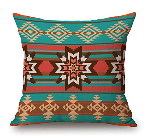 Mexikanische Kissenbezüge, abstraktes lebendiges Vintage-Azteken-Motiv, Farbverlauf, verschwommene Linien, Ecuador Crafts Kissenbezug für Sofa Couch 45,7 x 45,7 cm von Solekla