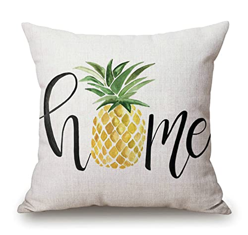 Rustikaler Bauernhausstil Retro Ananas Heimdekoration Frühling Sommer Schild Familie Dekoration Geschenk Baumwolle Leinen Home Dekorative Wurfkissenbezug Kissenbezug mit Worten für Sofa Couch, 45,7 x von Solekla