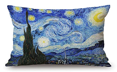 Van Gogh Kissenbezug Bauernhaus Kissenbezug Klassische Kunst Sternennacht Dekorationen Kissenbezug für Sofa Couch Baumwolle Leinen 30,5 x 50,8 cm von Solekla