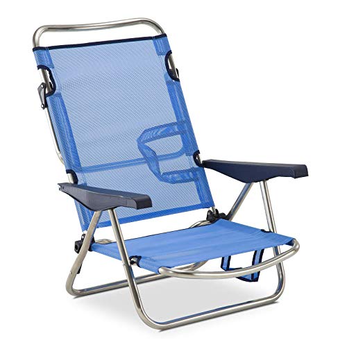 Solenny 50001072720101 Strand-/Liegestuhl, 4 Positionen, Blau, mit Tragegriffen und klappbarem Bein an der Rückenlehne von Solenny