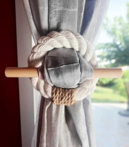 Solenzo - 2 Raffhalter für Vorhänge, weißes Seil und Holz, französische Handwerkskunst Solenzo - 2 Raffhalter für Vorhänge, weißes Seil und Holz, französische Handwerkskunst von Solenzo