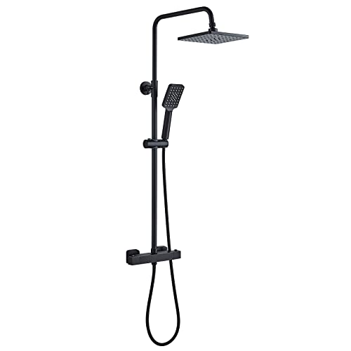 Solepearl Schwarz Duschsystem mit Thermostat 38℃, Regendusche mit Thermostat Duscharmatur, Duschamaturenset Inkl 21 cm Kopfbrause, 3 Funktionen Handbrause, Edelstahl Verstellbarer Duschstange Solepearl Schwarz Duschsystem mit Thermostat 38℃, Regendusche mit Thermostat Duscharmatur, Duschamaturenset Inkl 21 cm Kopfbrause, 3 Funktionen Handbrause, Edelstahl Verstellbarer Duschstange von Solepearl