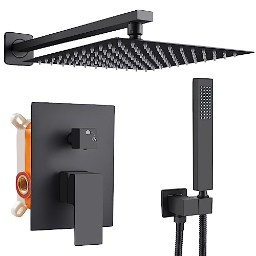 Solepearl Unterputz Duscharmatur Set Schwarz Matt 10 Zoll Regendusche Duschsystem Duschset, 25 x 25 cm Eckig Regenduschkopf, Handbrause aus Metall Hochwertiges Anti-Verbrüh Duschsystem Komplettset Solepearl Unterputz Duscharmatur Set Schwarz Matt 10 Zoll Regendusche Duschsystem Duschset, 25 x 25 cm Eckig Regenduschkopf, Handbrause aus Metall Hochwertiges Anti-Verbrüh Duschsystem Komplettset von Solepearl