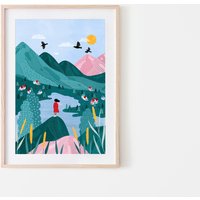 Berge, Mindful Art Print, Buntes Natur Poster, Berge Illustration, Fernweh, Natur, Geschenkidee Für Sie von SoleyAndTheBear