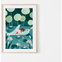 Der Seerosenteich, Kinder Art Print, Soley Und Der Bär Illustration, Kinderzimmer Dekoration, Verträumtes Poster, Boho Kunst Poster von SoleyAndTheBear