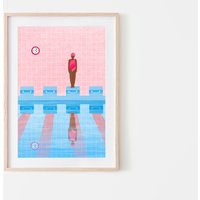 Schwimmbad, Kunstdruck Bunt, Lido Poster, Mädchen Schwimmen Illustration, Moderne Wand Kunst, Bold Pink Poster von SoleyAndTheBear