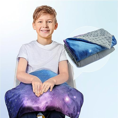 Solfres Kleine gewichtete Schoßpolster-Decke, Überwurf für Kinder, Jungen, Teenager, 50,8 x 58,4 cm, 2,3 kg, Schlaftherapie, Plüsch, Reisegröße, Galaxie, Weltraum, Sterne von Solfres