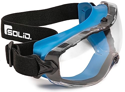 SolidWork Perfekt Sitzende Schutzbrille Staubdichte Arbeitsschutzbrille Mit Universeller Passform - Für Brillenträger Geeignet - (Blau, Klare) von SolidWork