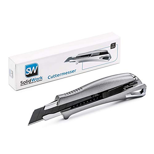 SolidWork Profi Cuttermesser aus hochwertigem Aluminium – Teppichmesser mit Sicherheitslock und ultra scharfer Klinge von SolidWork