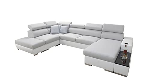 Ecksofa mit Schlaffunktion Picanto Wohnlandschaft Bettkasten Groß XXL Sofa Big Sofa verstellbare Kopfstützen Gewebe Kunstleder Grau Schwarz Blau Lila U-Form 26 (Rechts) von Solide