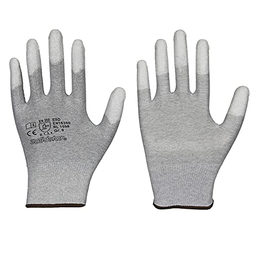 Solidstar ESD Feinstrick-Handschuh Fingerkuppen mit PU-Beschichtung grau (1, 10) von Solidstar