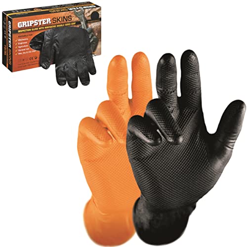 Solidstar GRIPSTER Skins Nitril Grip Handschuhe Nitrilhandschuhe Einweghandschuhe schwarz/orange Größe 7 (S) - 12 (XXXL) Box a 50 Stück (10 (XL), Schwarz) von Solidstar