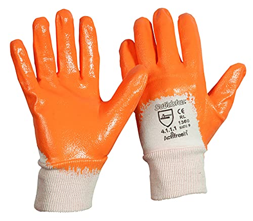 Solidstar Nitril TOP Handschuh orange Strickbund Handrücken teilbeschichtet CE CAT 2 (1, 11) von Solidstar