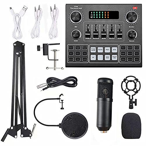 Solinder Intelligent Sound Card and Microphone Kit Multifunktions Live V9 Soundkarte und BM800 Mikrofon Kit mit Federung Streaming Recording Kondensator Mikrofon Set Smart für Computer Handy von Solinder