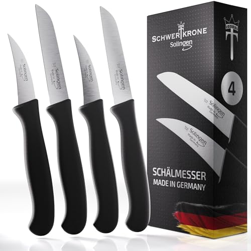 Schwertkrone 4er-Set Gemüsemesser, Allzweckmesser, spülmaschinengeeignet, gerade und gebogen, rostfrei, Qualität made in Germany von Schwertkrone
