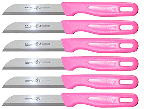 6 Stück Solingen Glattschliff Brötchenmesser Schälmesser Gemüse- Obstmesser Fruit Knife 8cm (Pink) von Solingen