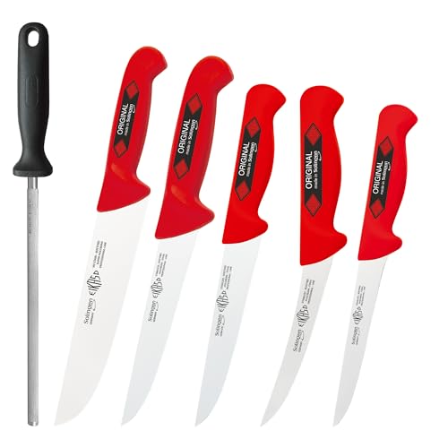 EIKASO Solingen Germany 6-Teiliges Profi Messer Set geeignet als Metzgermesser Fleischermesser Schlachtermesser Ausbeinmesser & Kochmesser (Rot) von EIKASO