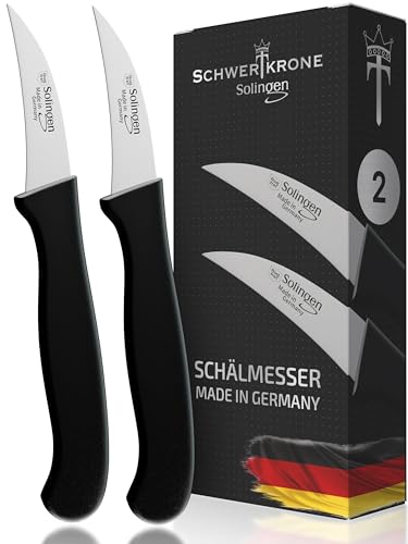 Schwertkrone 2er Messer-Set gebogen/Gemüsemesser scharf Küchenmesser Schälmesser Allzweckmesser/Germany rostfrei 3" / Handabzug - Dünnschliff - superscharf - spülmaschinengeeignet (2, 2,5" - gebogen) von Schwertkrone