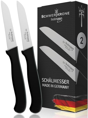 Schwertkrone® Schälmesser 2er Set [MADE IN SOLINGEN - GERMANY] - Gemüsemesser Obstmesser - Küchenmesser klein scharf - Schneidemesser Kartoffelschälmesser - Allzweckmesser rostfrei (2x 3 gerade) von Schwertkrone