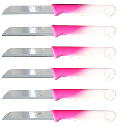 Solingen 6 Stück Bunte Set Messer Brötchenmesser Obstmesser Tomaten-Schälmesser (Pink-Weiß) von Solingen