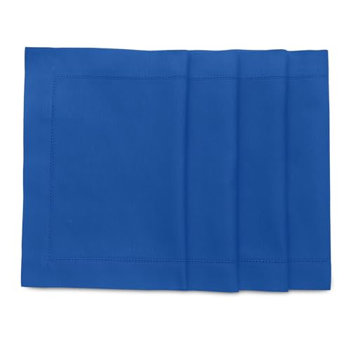 Solino Home Tischsets aus Baumwollleinen, Hohlsaum, für Frühling, Muttertag, Gedenktag, Vatertag, Sommer, 35,4 x 48,3 cm, blau, 4er-Set von Solino Home