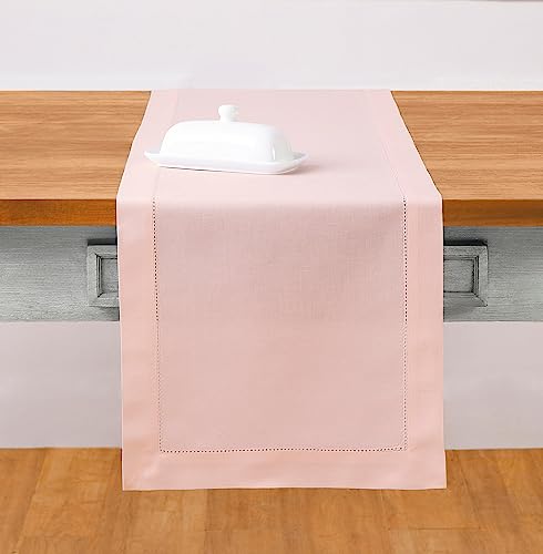 Solino Home Hohlsaum-Tischläufer 35,6 x 91,4 cm - Baumwolle Leinen Rosa Tischläufer für Frühling, Sommer, Muttertag, Essen, Wohnen, Hochzeit - handgefertigt aus natürlichem Stoff und maschinenwaschbar von Solino Home