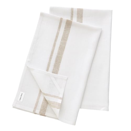 Solino Home Küchentücher aus natürlichem und weißem Leinen, 100 % reines Leinen, gestreift, 43,2 x 66 cm, maschinenwaschbar und handgefertigt aus europäischem Flachs, 2 Stück von Solino Home