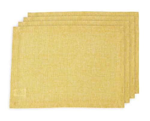 Solino Home Leinen Platzsets 14x19 Zoll,100% Reines Leinen Chambray Zitronengelb Platzsets 4er Set,Maschinenwaschbare Stoff Tischsets für Frühling, Ostern,Athena, Handarbeit aus europäischem Flachs von Solino Home