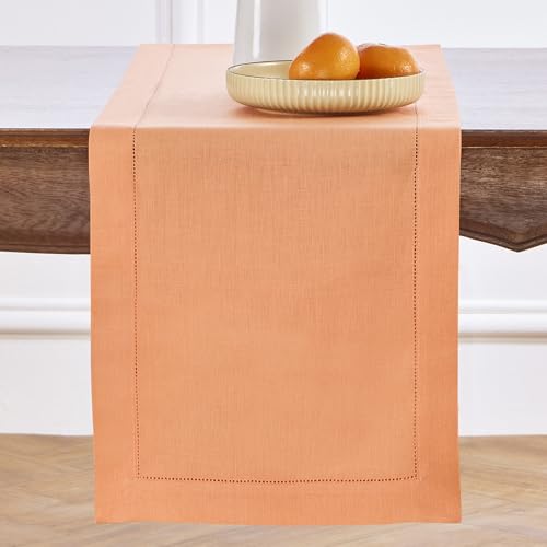 Solino Home Linen Coral Tischläufer 274 cm lang, 100 % reiner Leinensaum, 35,6 x 274,4 cm, Tischläufer für Esszimmer und Sommer, klassischer Hohlsaum von Solino Home