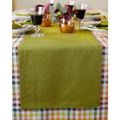 Solino Home Tischläufer aus 100 % reinem Leinen, 35,6 x 152,4 cm, handgefertigt, aus europäischem Flachs, Naturstoff, Avocadogrün von Solino Home