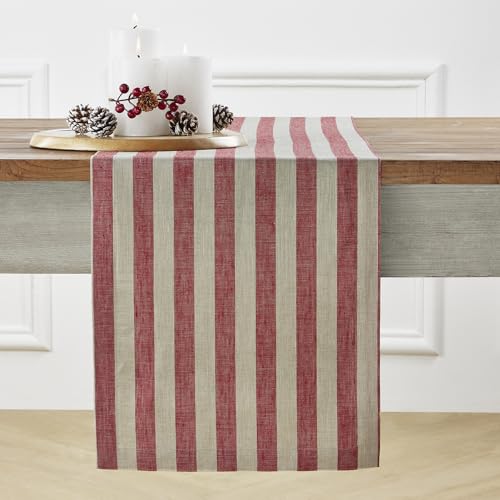 Solino Home Tischläufer mit Leinen-Streifen, 274 cm lang, Sorrento Stripe, 100 % reines Leinen, Rot und Natur, Esstischläufer, 35,6 x 274,4 cm von Solino Home