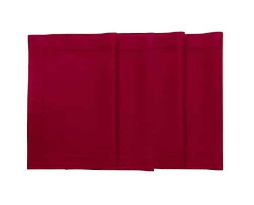 Solino Home Tischsets aus Baumwollleinen, Hohlsaum, für Gedenktag, Sommer, 35,4 x 48,3 cm, rot, 4er-Set von Solino Home