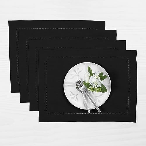 Solino Home Tischsets aus Leinen, klassisch, Hohlsaum, Schwarz, 35,6 x 48,3 cm, 100% reines Leinen, Tischsets für den Sommer, 4 Stück von Solino Home