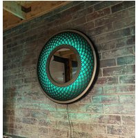 Spiegel Mit Led-Leuchten, "Neon Flow", Heilige Geometrie Wandkunst, Art Deco Wandspiegel von SolipsLabStore