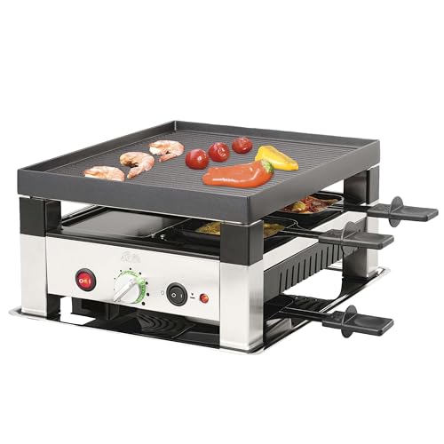 Solis Tischgrill 5 in 1 Table Grill for 4 7910 - Raclette + Grill + Wok + Pizza Grill + Crêpes - Raclette für 4 Personen -Edelstahl von Solis