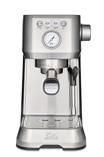 Solis Barista Perfetta Plus V2 Espressomaschine, Halbautomatische Kaffeemaschine mit Milchschäumer, Programmierbare Kaffeemaschine mit abnehmbaren Wassertank, Heißwasser- und Dampffunktion, Silber von Solis