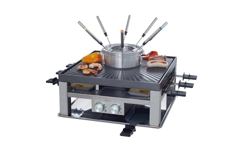 Solis Combi Grill 3 in 1 796 Raclette 8 Personen - Raclette Fondue Kombi - Tischgrill – Elektogrill - Edelstahl von Solis