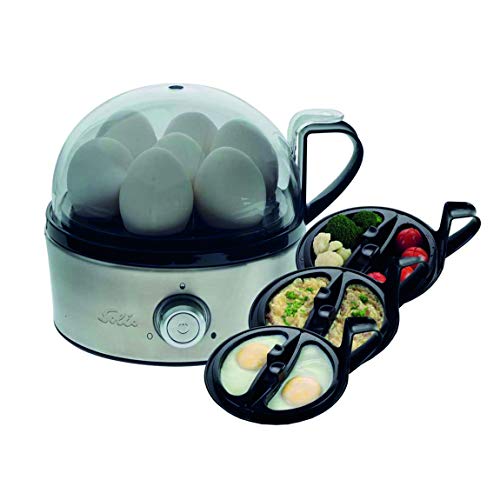 Solis Eierkocher Egg Boiler & More 827 - Für 7 Eier - Kochen und Dämpfen - Mit Härtegradeinstellung für das Ei - Eiereinsatz und 2 Schalen - Edelstahl von Solis