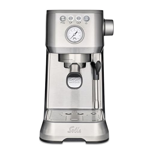 Solis Barista Perfetta Plus V2 Espressomaschine, Halbautomatische Kaffeemaschine mit Milchschäumer, Programmierbare Kaffeemaschine mit abnehmbaren Wassertank, Heißwasser- und Dampffunktion, Silber von Solis