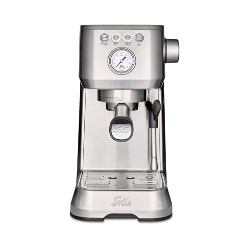 Solis Barista Perfetta Plus Espressomaschine, Halbautomatische Kaffeemaschine mit Milchschäumer, Programmierbare Kaffeemaschine mit abnehmbaren Wassertank, Heißwasser- und Dampffunktion, Silber von Solis