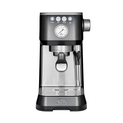 Solis Barista Perfetta Plus Espressomaschine, Halbautomatische Kaffeemaschine mit Milchschäumer, Programmierbare Kaffeemaschine mit abnehmbaren Wassertank, Heißwasser- und Dampffunktion, Schwarz von Solis