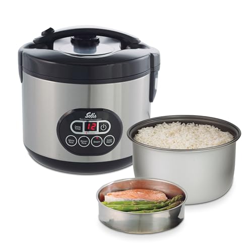 Solis Reiskocher Rice Cooker Duo Program - Reiskocher und Dampfgarer für 6 Tassen Reis - auch für Sushi Reis - Timer - Warmhaltefunktion - Inkl. Messbecher + Schöpflöffel - 1,2 L von Solis