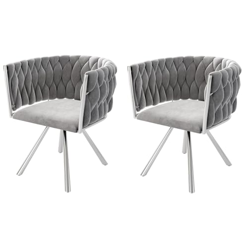 Esszimmerstühle 2er Set, Drehstuhl Esszimmer, Küchenstuhl Polsterstuhl, Drehbarer Essstuhl, Wohnzimmerstuhl, Design Stuhl, aus Samt, bis 150 kg, Grau+Silber (Silber, 2er Set) von Solisburne
