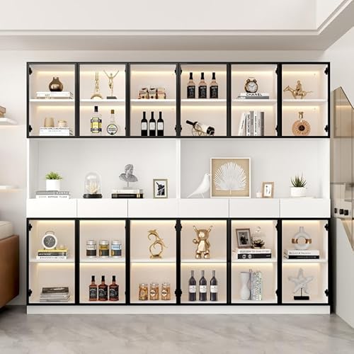 Solisburne 2er-Set Vitrine 200cm, Glasvitrine Stehend mit 6 Türen und 3 Schubladen Glasvitrine mit 16-Farbiger LED Sammlervitrine für Wohnzimmer, Esszimmer, Schlafzimmer, Büro, Gehärtetes Glas, Weiß Solisburne 2er-Set Vitrine 200cm, Glasvitrine Stehend mit 6 Türen und 3 Schubladen Glasvitrine mit 16-Farbiger LED Sammlervitrine für Wohnzimmer, Esszimmer, Schlafzimmer, Büro, Gehärtetes Glas, Weiß von Solisburne