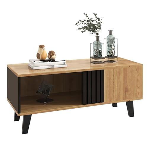 Solisburne Couchtisch mit Stauraum, Beistelltisch mit 3 Ablagefach Kaffeetisch Sofa Tisch für Wohnzimmer, Schlafzimmer, Holzoptik und Schwarz 100 x 60 x 45 von Solisburne