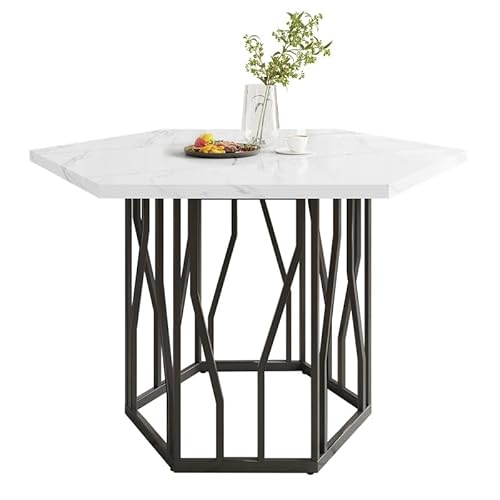 Solisburne Esstisch 115cm, Moderner Küchentisch mit Schwarzem Metallzweig-Gestell für Wohnzimmer Esszimmer, Schlichter Ästhetischer Couchtisch, 6-Eck Marmoroptik Design, Schwarz Solisburne Esstisch 115cm, Moderner Küchentisch mit Schwarzem Metallzweig-Gestell für Wohnzimmer Esszimmer, Schlichter Ästhetischer Couchtisch, 6-Eck Marmoroptik Design, Schwarz von Solisburne