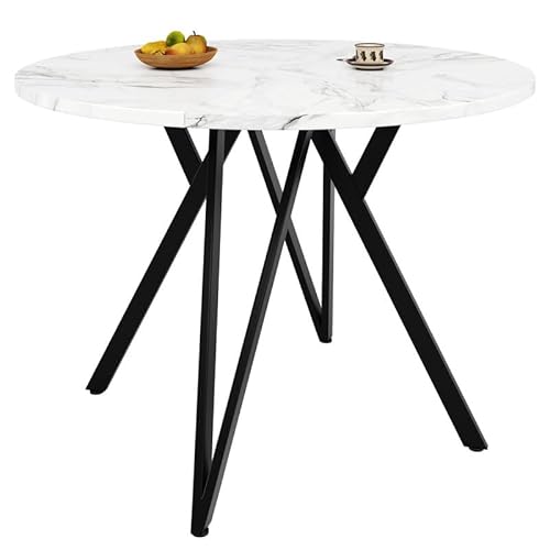 Solisburne Esstisch Rund 100cm, Küchentisch mit Verstellbaren Schwarzen Metallbeinen Tisch für Wohnzimmer Küche Esszimmer, Geeignet für 4 Personen, 100x100x75 cm, Weiß MDF-Marmorplatte Solisburne Esstisch Rund 100cm, Küchentisch mit Verstellbaren Schwarzen Metallbeinen Tisch für Wohnzimmer Küche Esszimmer, Geeignet für 4 Personen, 100x100x75 cm, Weiß MDF-Marmorplatte von Solisburne