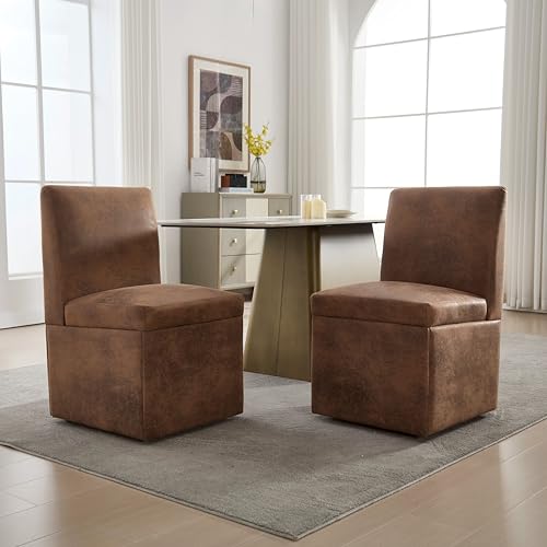 Solisburne Esszimmerstühle 2er Set, Esszimmerstuhl mit Rollen und Stauraum, Gepolsterte Stuhl, Küchenstühle mit Hoher Rückenlehne, Drehbare Stühle für Esszimmer, Küche, Wohnzimmer, Braun (Braun) von Solisburne