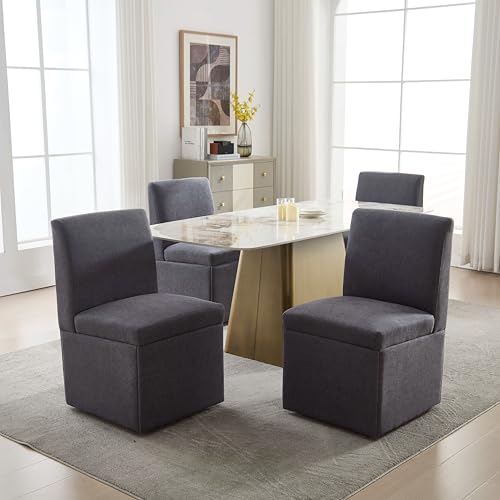 Solisburne Esszimmerstühle 2er Set, Esszimmerstuhl mit Rollen und Stauraum, Gepolsterte Stuhl, Küchenstühle mit Hoher Rückenlehne, Drehbare Stühle für Esszimmer, Küche, Wohnzimmer, Braun (Dunkelgrau) von Solisburne