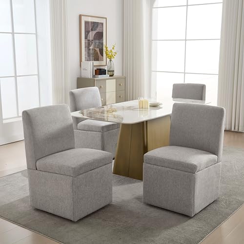 Solisburne Esszimmerstühle 2er Set, Esszimmerstuhl mit Rollen und Stauraum, Gepolsterte Stuhl, Küchenstühle mit Hoher Rückenlehne, Drehbare Stühle für Esszimmer, Küche, Wohnzimmer, Braun (Hellgrau) von Solisburne